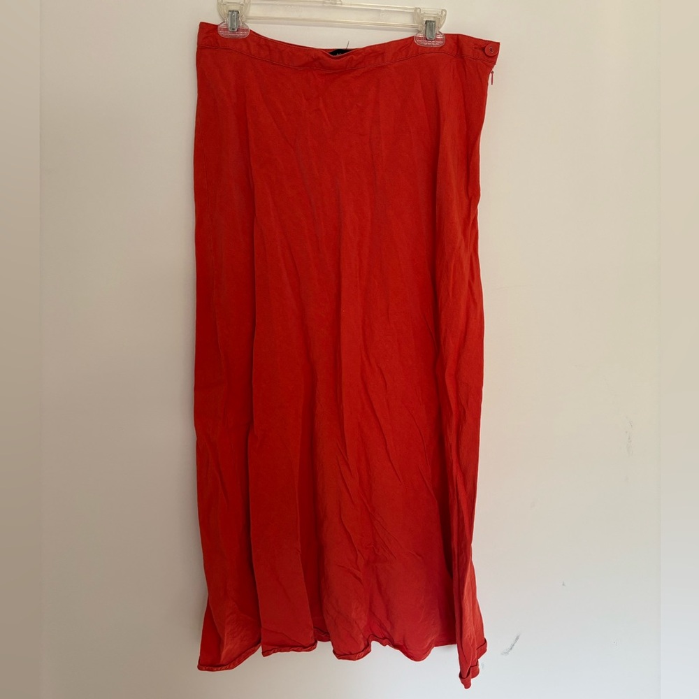 Ashley Stewart Bright Orange Red Linen Blend Midi Skirt Size 12